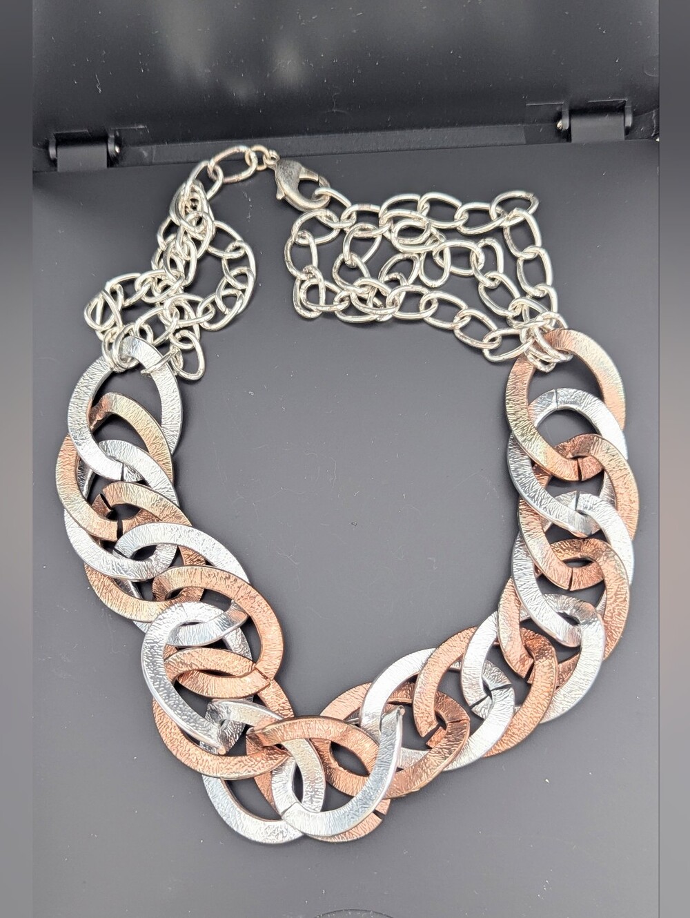 Chunky Two-Tone Silver-Tone & Rose-Gold-Tone Adjustable Chain Link Necklace
